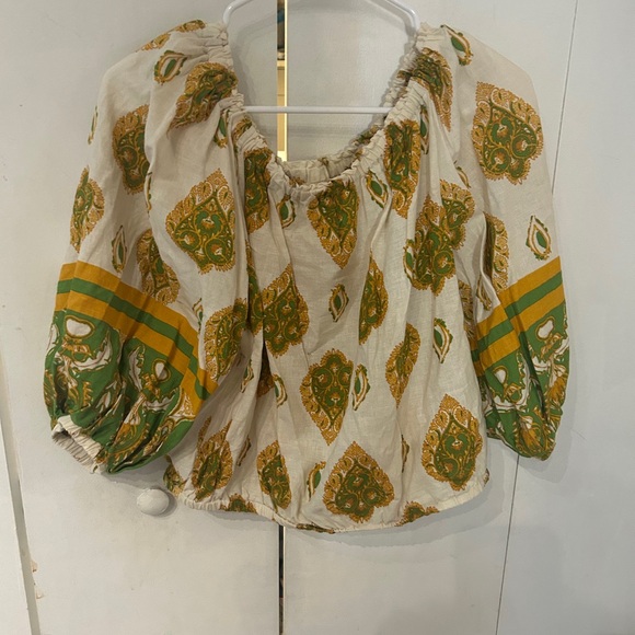 Haute Hippie Tops - Haute Hippie Cream Blouse with Green & Gold Paisley Motif